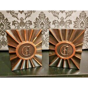 RARE find MCM Vintage Art Deco  Bronze Monogram Metal Bookends  (160-A3) RARE